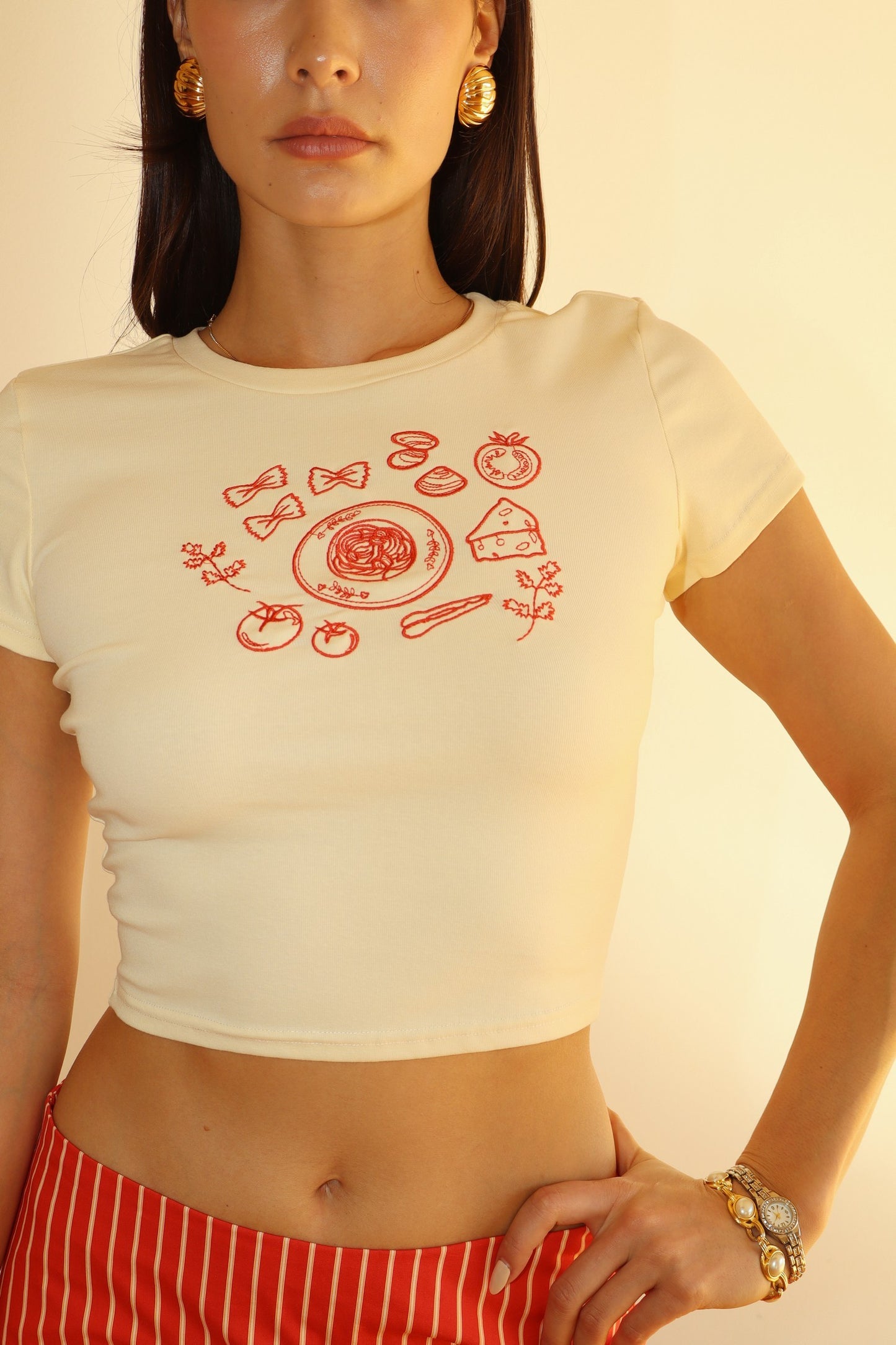 Embroidered Picnic Print Short Sleeve